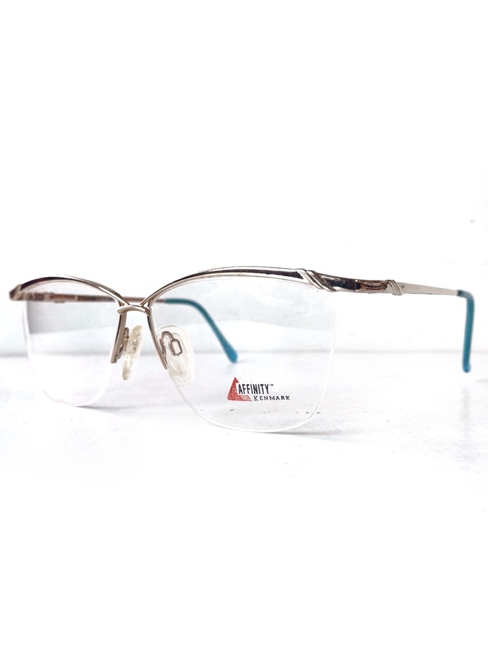 Vintage Kenmark WIDE Fit Affinity Raven Cat Eye semi rimless Metal Eyeglasses